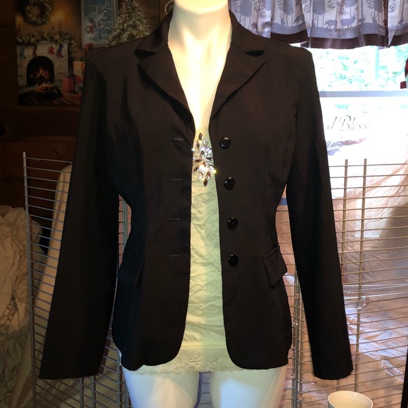 Black suit jacket w blue pin striping - Picture 4 of 7